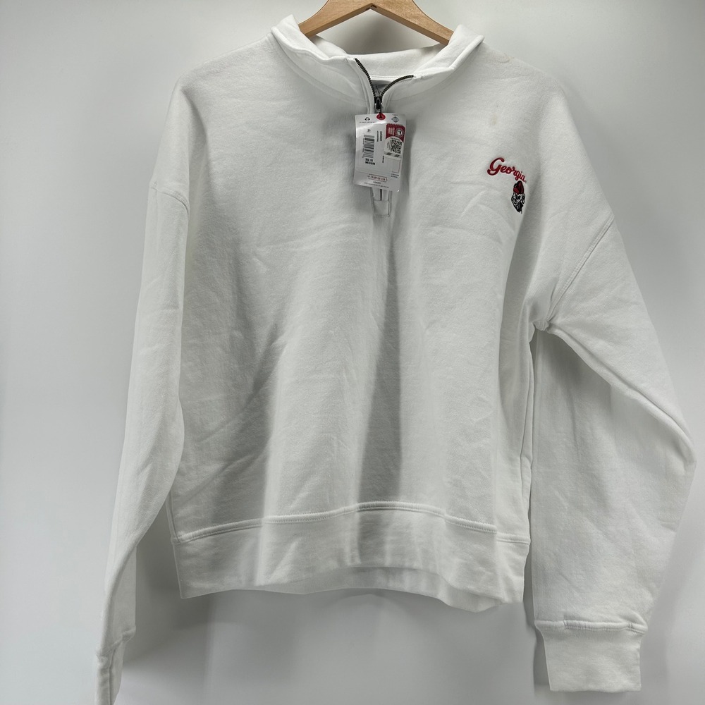 Champion Georgia Bulldogs Quarter Zip Women Size M White NCAA NWT Smudges